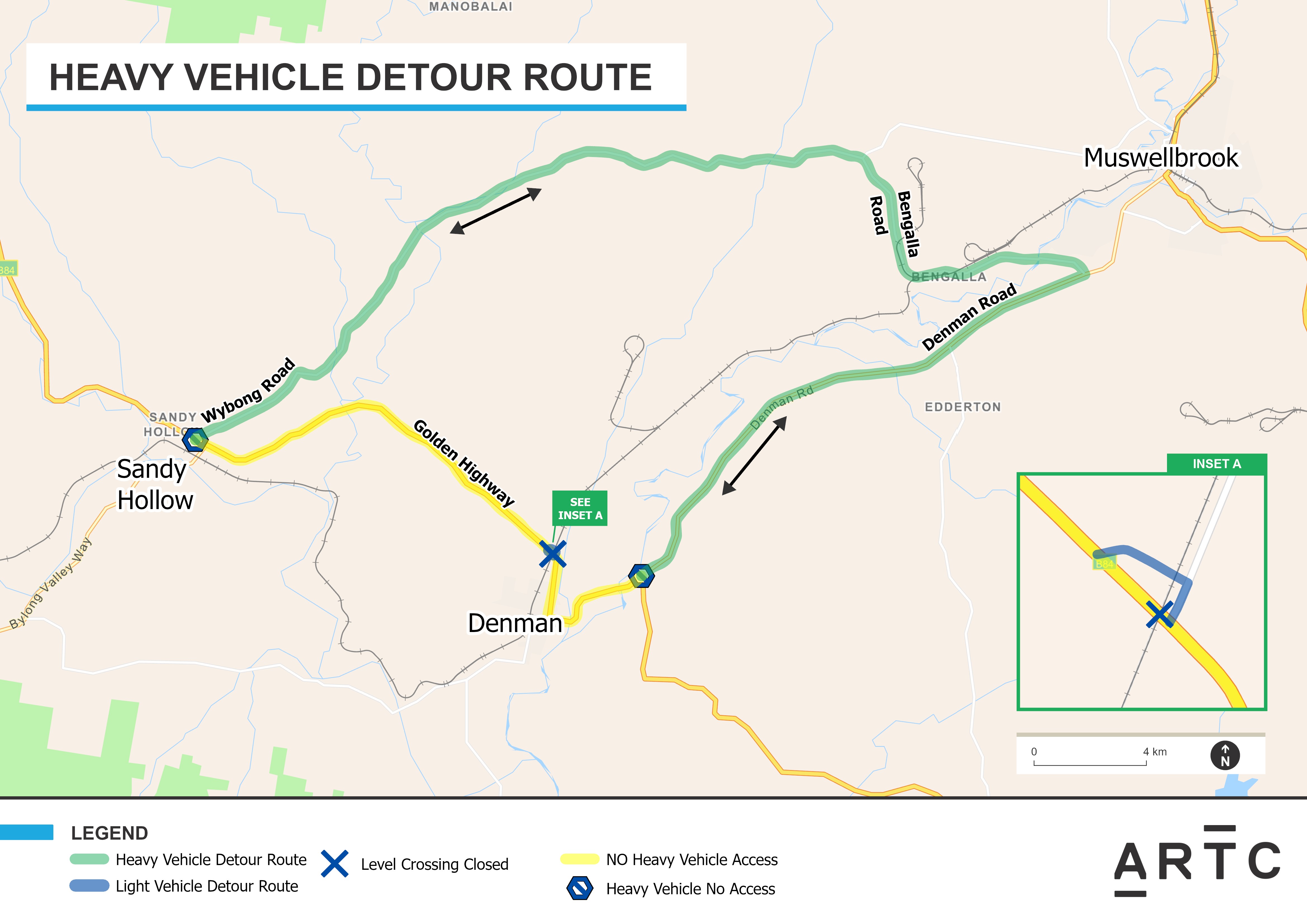 Heavy Vehicle Detour on Golden Highway at Denman