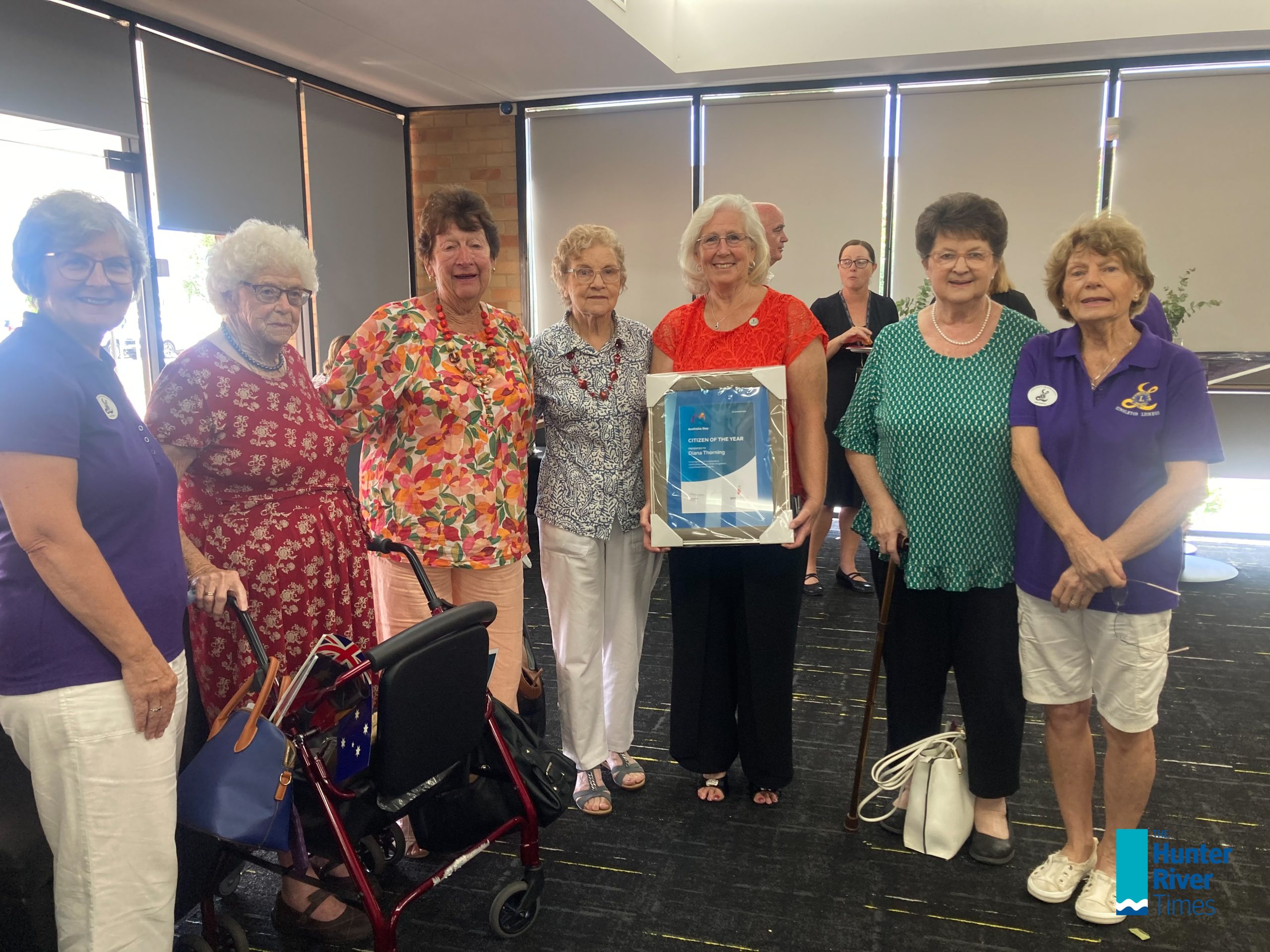 Singleton branch of the Australian Red Cross members showed their support to member Diana Thorning (l-r) Gai Scoles, Betty Searl, Linda Frazer, Betty Knight, Singleton Citizenship of the Year Diana Thorning, Desley Boyce and Jenny Marshall.